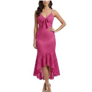 Aidan Mattox Colorful Eyelet Lace High Low Cut Out Midi Sheath Dress Pink Size 8